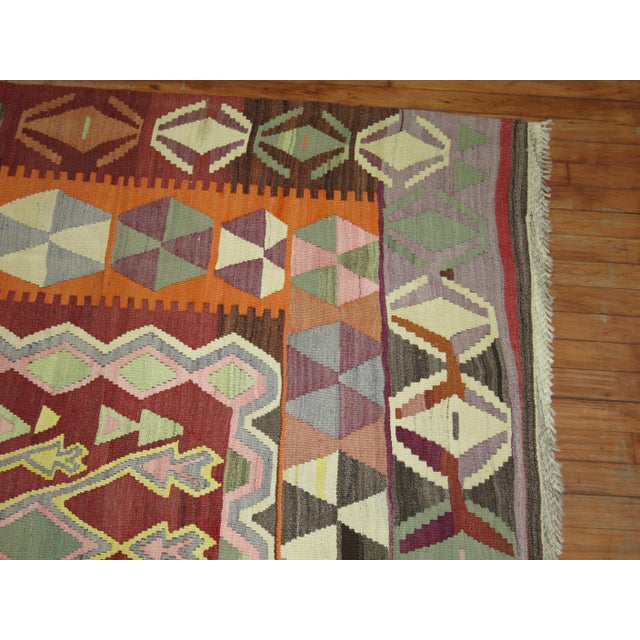 Mid 20th Century Mid-20th Century Square Geometric Turkish Kilim For Sale - Image 5 of 7