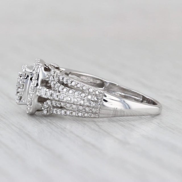 Metal 0.50ctw Diamond Cluster Halo Engagement Ring 10k White Gold Size 7.25 For Sale - Image 7 of 8