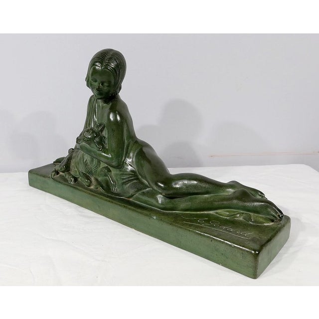 Art Deco Sculpture of La Demoiselle et le Chevreau by A. Godard, Early 1900s For Sale - Image 12 of 18