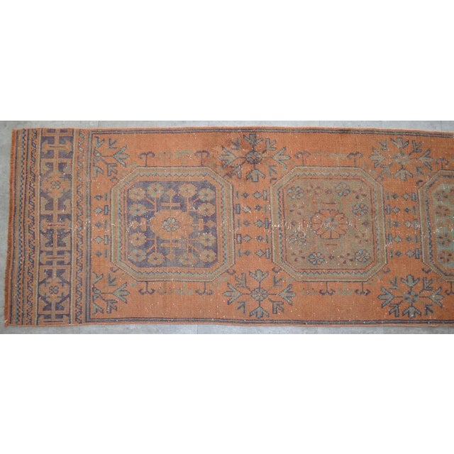 1970s Distressed Oushak Runner Rug Muddy Waters Color Hallway For Sale - Image 4 of 9