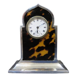 Vintage Early 20th Century English Sterling Silver Miniature Clock For Sale