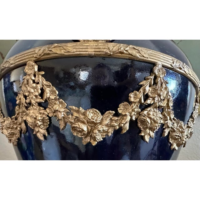 Metal Antique 19th Century Large Sevres Vase Globe Table Lamp, Jules Prosper Legastelois Decorated With Gilt Bronze Cupids & Garlands For Sale - Image 7 of 13