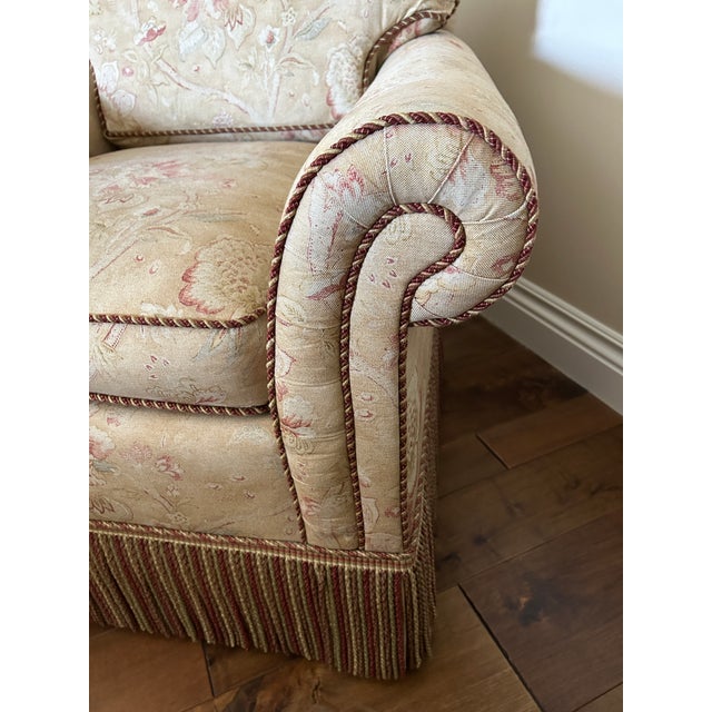 Traditional Ralph Lauren Fabric Covered Chair and Matching Ottoman For Sale - Image 3 of 11
