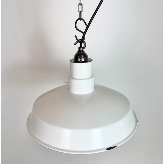 Metal Industrial White Enamel Factory Pendant Lamp, 1960s For Sale - Image 7 of 16