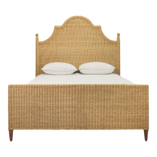 Matthew Izzo Home Chamberlain Queen Rattan Bed Frame With Arched Headboards, Side Rails, and Footboard For Sale