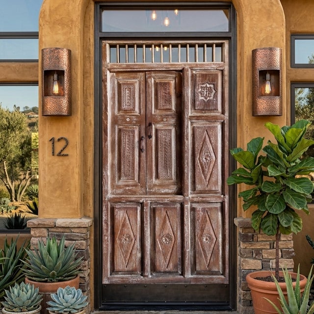 Mid-Century Modern Eclaimed Carved Wood Garden Door — Rustic Architectural Statement 84x39 For Sale - Image 3 of 3