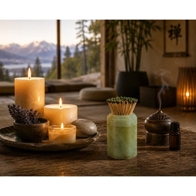Modern Serpentine Gemstone Toothpick Holder Incense Matchstick Vanity Use For Sale - Image 3 of 15