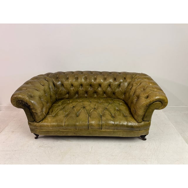 Antique Chesterfield Sofa in Patinated Leather, 1890s For Sale - Image 5 of 16
