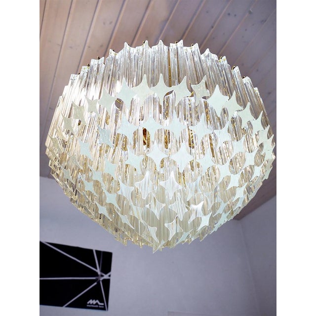 Hollywood Regency German Flush Mount Chandelier in Crystal Prism & Gilt-Brass from Palwa, 1960s For Sale - Image 3 of 11