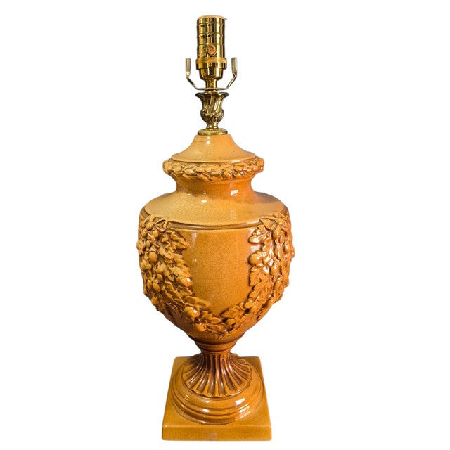 Vintage Neoclassical Urn Swag Bradburn Gallery Glazed Pottery Table Lamp Original Finial For Sale - Image 13 of 13