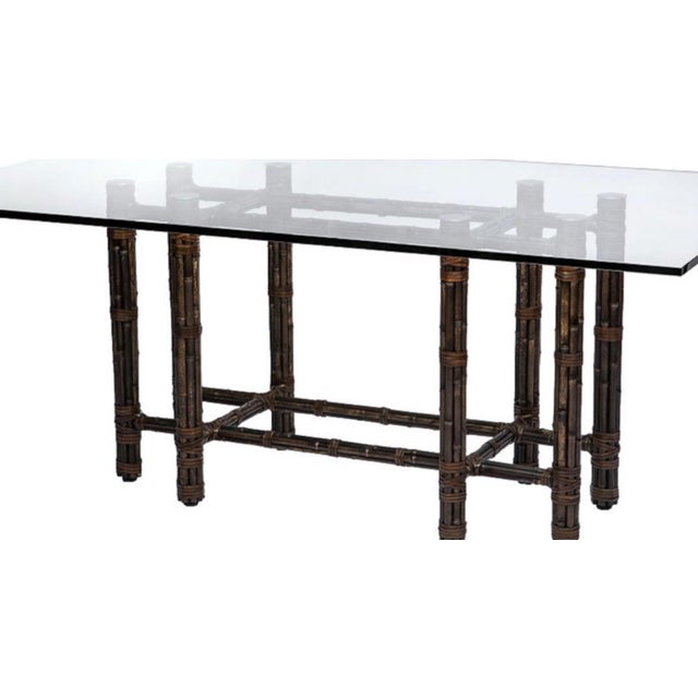 McGuire McGuire Large 6-8 Person Dining Table. Gorgeous Tobacco Black Bamboo With Large Glass Table Top. For Sale - Image 4 of 6