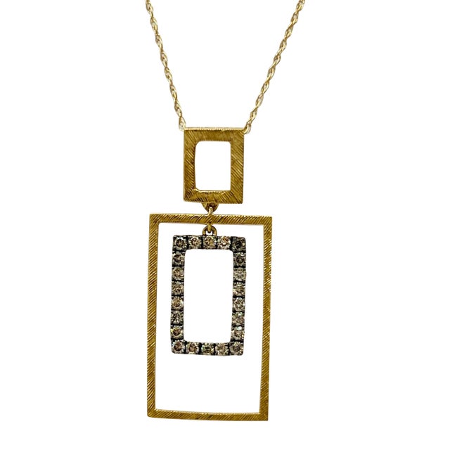 Mid 20th Century Champagne Round Diamond Necklace in 14k Yellow Gold For Sale