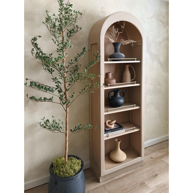 Arched Cabinet – Soft Neutral Finish with Brass Details This thoughtfully refinished arched cabinet brings a timeless,...