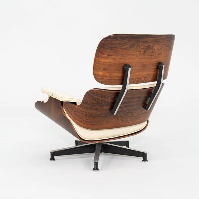 Wood 1964 Authentic Herman Miller Eames Lounge Chair & Ottoman in Brazilian Rosewood & White Leather For Sale - Image 7 of 12