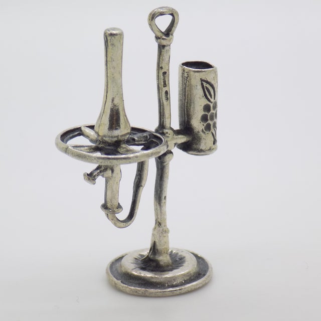Italian Vintage Italian Handmade Genuine Silver Old Oil Lamp Dollhouse Miniature For Sale - Image 3 of 9