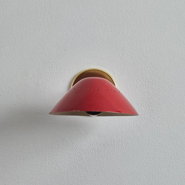 1950s Stilnovo Perforated Wall Sconce in Red, Unmarked For Sale - Image 11 of 12