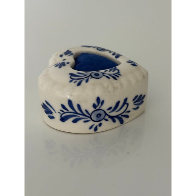 Delft Vintage Delft Hand Painted Blue Pin Cushion For Sale - Image 4 of 6