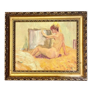 Oil Painting of a Naked Woman in a Mirror France 1960 For Sale