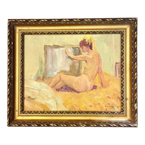 Oil Painting of a Naked Woman in a Mirror France 1960