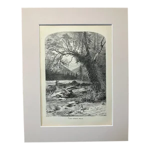 Antique 1874 Wood Engraving "The French Broad" NC in Frame-Ready 11x14 Mat