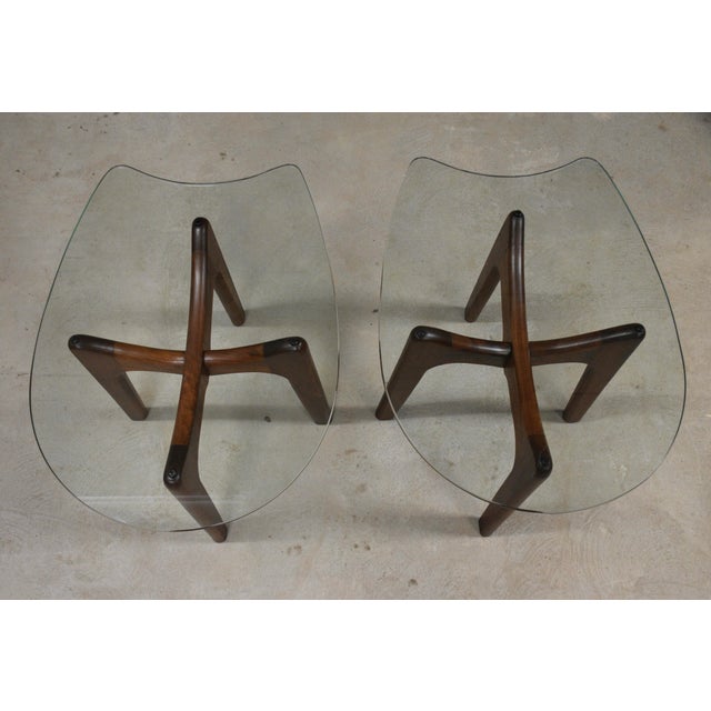 Mid-Century Modern 1960s Refinished Adrian Pearsall Walnut and Glass End Tables - A Pair For Sale - Image 3 of 7