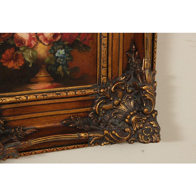 Gold Artist Signed Belgian Floral Still-Life Painting For Sale - Image 8 of 12
