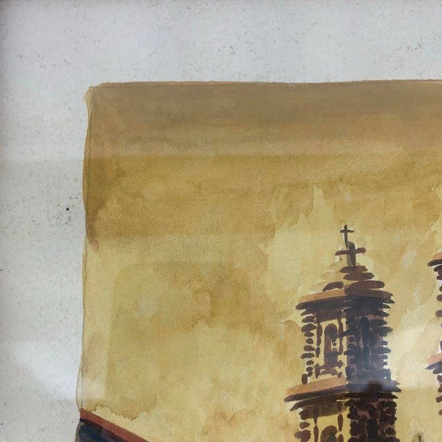 Mid 20th Century Vintage Original Art Watercolor Landscape Signed Cruz Prisca Church Taxco Mexico For Sale - Image 5 of 7