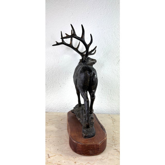 American Handsome Vintage Cast-Iron Stag Sculpture For Sale - Image 3 of 12