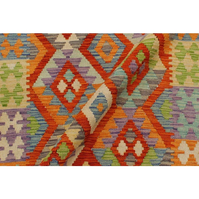 1990s Shabby Chic Kilim Rust Blue Wool Rug - 3'1" X 4'0" For Sale - Image 5 of 7