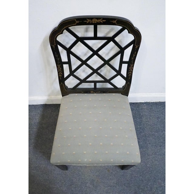Black Kindel Furniture Black & Gold Chinese Chippendale Style Lattice Back Dining Side Chair For Sale - Image 8 of 10