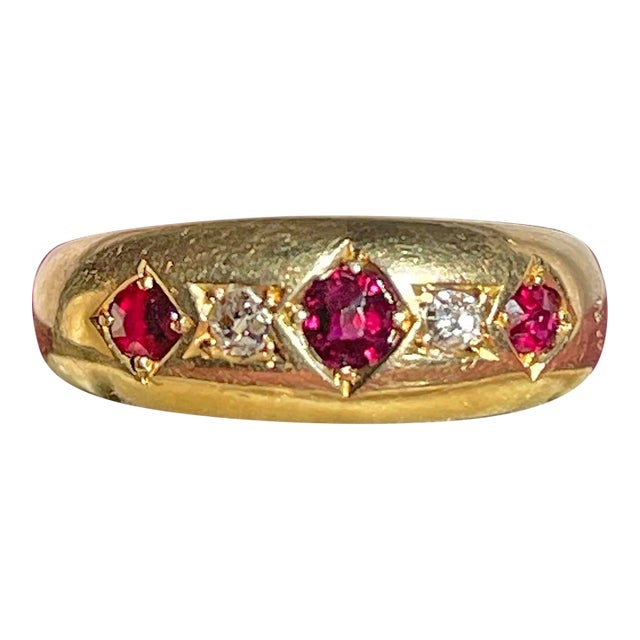 Victorian Ruby Diamond Ring 18k Gold Dated 1894, Size 7 For Sale
