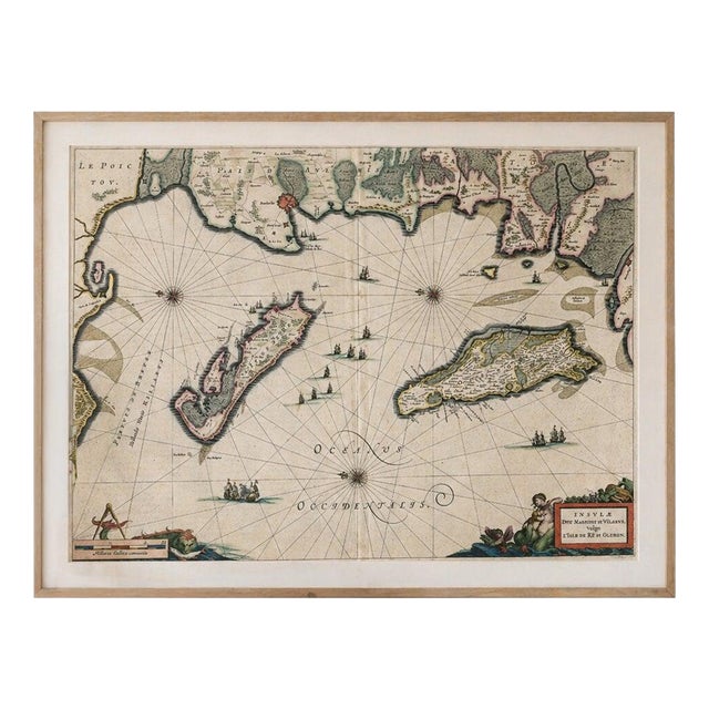Blue Map of Île De Ré & Oléron, 1642 For Sale