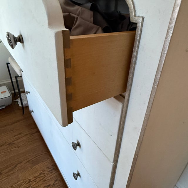 Contemporary Large White Dresser With Platinum Detailing For Sale - Image 3 of 7