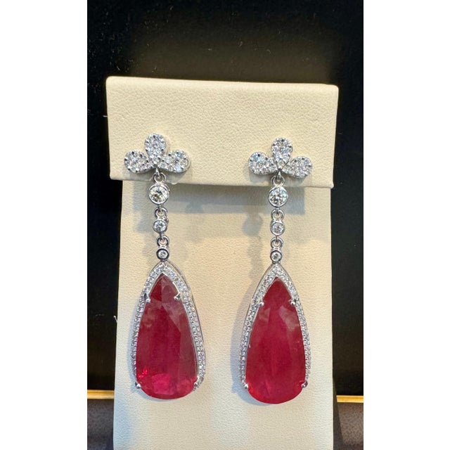 62 Ct Natural Pear Drop Pink Tourmaline & Diamond Cocktail Earring, 14 Kt Gold For Sale - Image 17 of 18