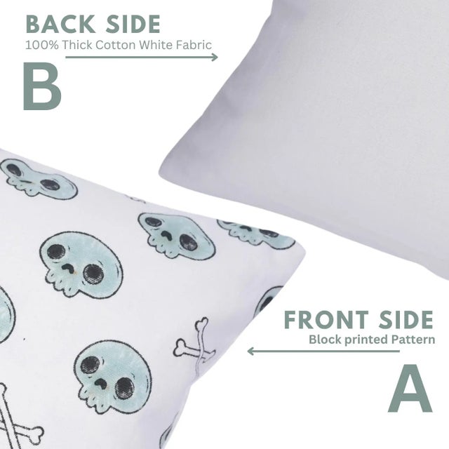 Not Yet Made - Made To Order Fabdivine Spooky Skeleton Block Print Pillow Cover Handmade Halloween Cushion for Sofa, Bed & Living Room Size-14x20 For Sale - Image 5 of 6