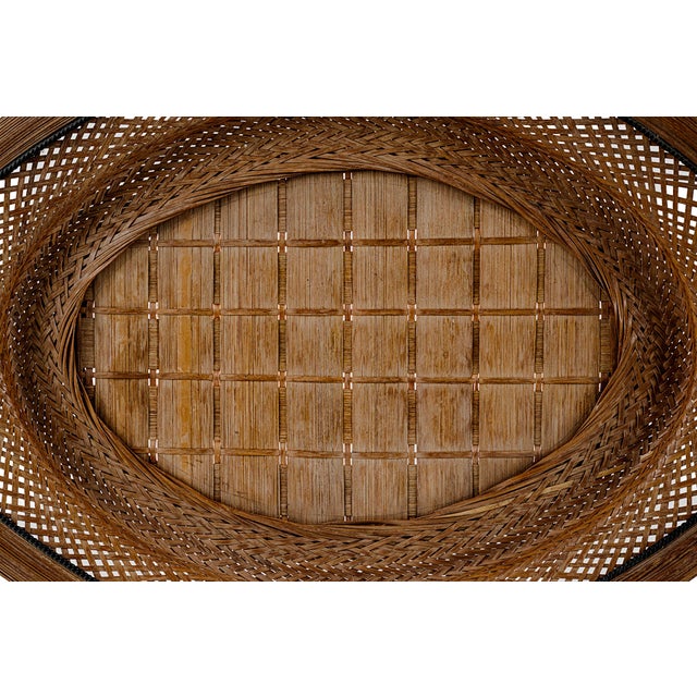 Vintage Handcrafted Philippines Woven Bamboo & Rattan Serving Tray For Sale In Tulsa - Image 6 of 9