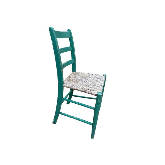 Antique Green Painted Rattan Chair Distressed Rustic Shabby Chic For Sale - Image 10 of 11