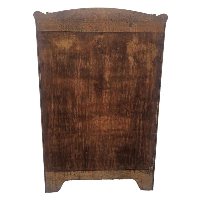 Antique Mission Quarter Sawn Tiger Oak Narrow Open Bookcase With Birdseye Maple Back, c.1900 For Sale - Image 14 of 18