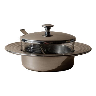 Vintage Glass and Stainless Steel Lidded Jar, 1970s For Sale