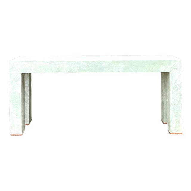Vintage Linen Buon Fresco Faux Finished Console Table in Venetian Green For Sale