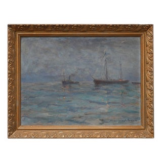 Herman Van Den Berghe, Marine Seascape with Sailing Ships, 1890s, Oil on Canvas For Sale