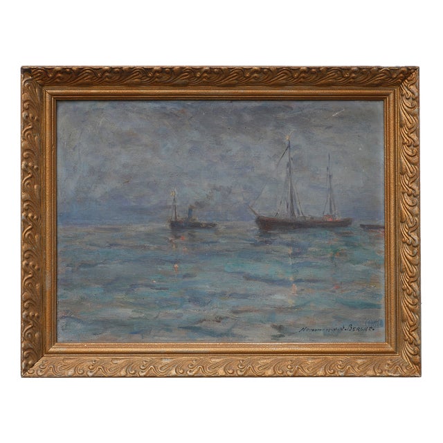Herman Van Den Berghe, Marine Seascape with Sailing Ships, 1890s, Oil on Canvas For Sale