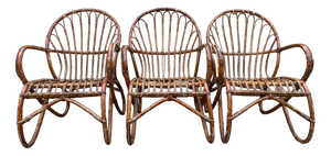 Lounge Chairs in Rattan, 1970s, Set of 3