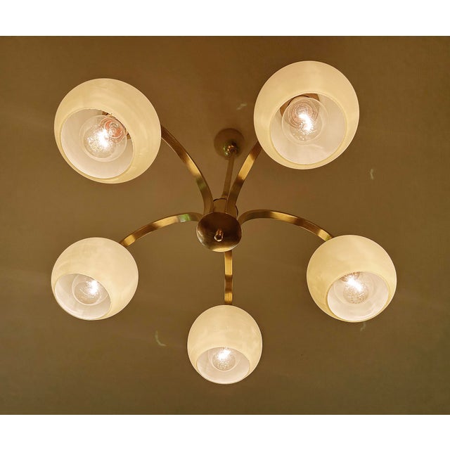 Art Deco Opaline Glass and Brass Pendant Light, 1950s For Sale - Image 12 of 15