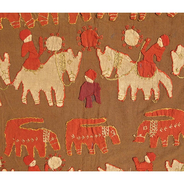 Textile Antique Textile Tapestry With Elephant, Horses, People, Animals & Trees 4'11 X 7'4 For Sale - Image 7 of 9