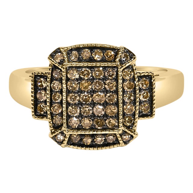 10K Yellow Gold Plated .925 Sterling Silver 1/2 Cttw Champagne Diamond Step Up Ring - Size 6 For Sale