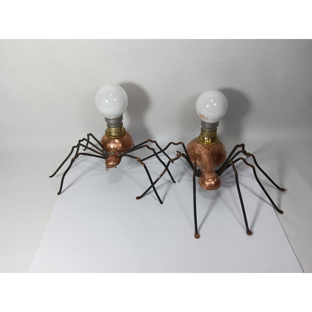 Mid-Century Modern Vintage French Wall Lamps in Wrought Copper, 1990s, Set of 2 For Sale - Image 3 of 6