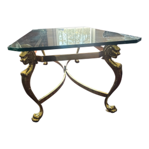 Antique Coffee Tables - Glass Top With Brass Lion Base