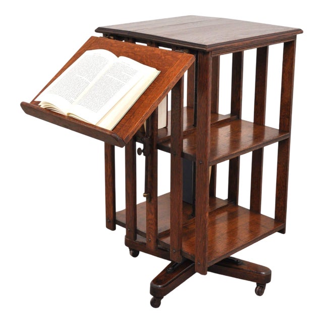 Antique Revolving Bookcase in Oak with Top, 1900s For Sale