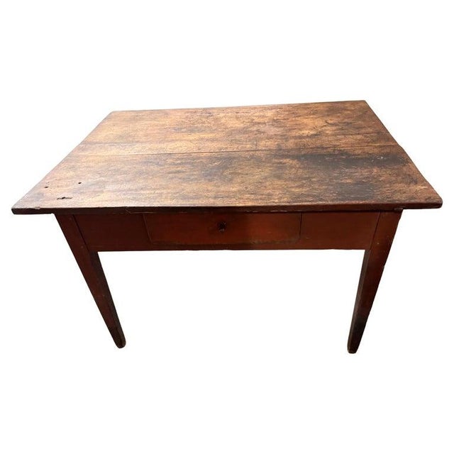 19thc Farm table with lift top table with single drawer. Beautiful antiqued red hue to the color showing wonderful patina....